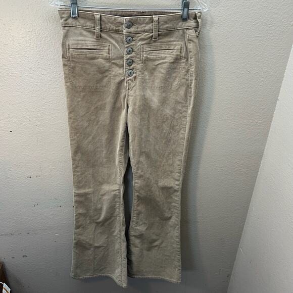 American Eagle Sz 8 R Womens Tan Stretch Boho Western High Rise Flare Pant - Picture 1 of 7